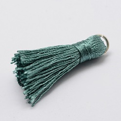 Medium Turquoise Nylon Tassels Pendant Decorations, with Alloy Findings, Medium Turquoise, 31x7mm, Hole: 2x5mm