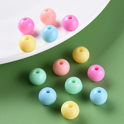 Mixed Color Opaque Acrylic Beads, Round, Mixed Color, 10x9mm, Hole: 2mm, about 940pcs/500g