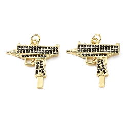 Черный Латунные микро проложить кубического циркония подвески, подвески в форме пистолета, реальный 18 k позолоченный, чёрные, 24x24.5x2 мм, отверстие : 3 мм