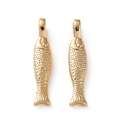 Настоящее золото 18K Подвески из морской латуни, рыбы прелести, реальный 18 k позолоченный, 20x4x2.5~4 мм, отверстие : 2.5x2 мм