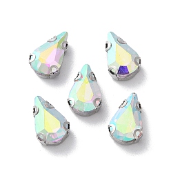 Хрусталь AB Каплевидная вышивка на стразах, многожильных ссылки, стекло горный хрусталь, с настройками зубцов из нержавеющей стали, аксессуары для одежды, граненые, хрусталь AB, 13x8x5 мм, отверстие : 1 мм