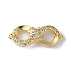 Золотой Шармы-соединители из латуни с микропаве из прозрачного кубического циркония, бесконечность с сердцем, золотые, 11.5x21.5x5.5 мм, отверстие : 1.2 мм