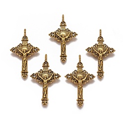 Antique Golden Alloy Pendants, Cadmium Free and Lead Free, Crucifix Cross Pendant, Antique Golden Color, 50x28x3mm, Hole: 3mm