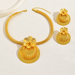 Plaqué 18K Or Véritable Ensemble de bijoux fleur en filigrane de fer, pendentif colliers et boucles d'oreilles, réel 18 k plaqué or, 420mm, 55x42mm