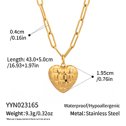 Настоящее золото 18K 304 Винтажное ожерелье из нержавеющей стали с подвеской в виде французского сердца и цепочкой-скрепкой, реальный 18 k позолоченный, 15.75 дюйм (40 см)