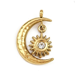Золотой 304 из нержавеющей стали горный хрусталь подвески, амулеты луны и солнца, золотые, 17.5x11.5x2 мм, отверстие : 1.5 мм