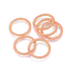Light Salmon MIYUKI & TOHO Handmade Japanese Seed Beads, with 304 Stainless Steel Link Rings, Loom Pattern, Ring, Golden, Light Salmon, 22~23x1.7mm