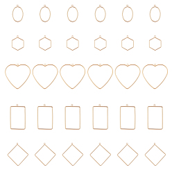 Real 18K Gold Plated 30Pcs 5 Style Brass Pendants, Teardrop & Rectangle & Heart & Rhombus & Hexagon, Real 18K Gold Plated, 6pcs/style