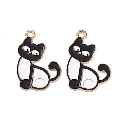 Черный Подвески из эмали и сплава, кот с музыкальной нотой, золотой свет, чёрные, 25.5x18x1.3 мм, отверстие : 2.2 мм