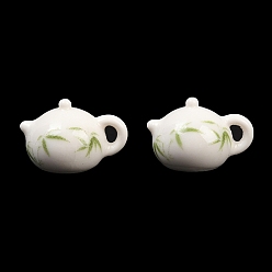 Другие Ручной печатный шарики фарфора, лист, белый и голубой фарфор, чайник, 12x18x13.5 мм, отверстие : 3x2 мм