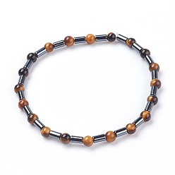 Тигровый глаз Естественно тигровый глаз стрейч браслеты, с шарики гематита, 2-1/4 дюйм (5.7 см)
