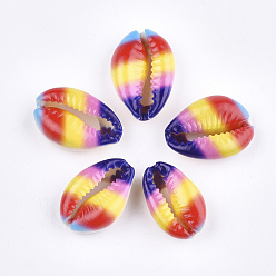 Colorful Printed Cowrie Shell Beads, No Hole/Undrilled, Colorful, 20~25x13~17x7~8mm