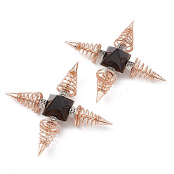 Tiger Eye Rose Gold Brass Spritual Energy Generator, with Natural Tiger Eye Pyramid and Conductive Coils, for Body Healing, Reiki Balancing Chakras, Aura Cleansing, Protection, Darts, 113.5x113.5x32mm