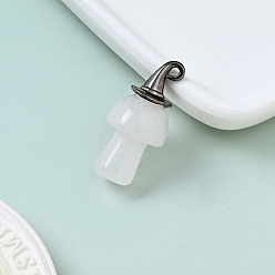 Quartz Crystal Natural Quartz Crystal Pendnats, with Alloy Finding, Mushroom Charms, 30x25mm
