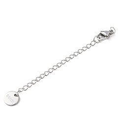 Нержавеющая Сталь Цвет 304 Удлинитель цепочки из нержавеющей стали с плоскими круглыми подвесками, цвет нержавеющей стали, 70 мм