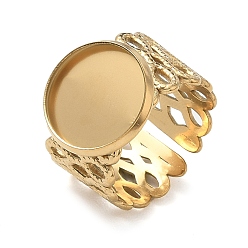 Golden 304 Stainless Steel Cuff Ring Components, Round Bezel Pad Ring Setting, Ion Plating(IP), Long-Lasting Plated, Golden, 18mm, Tray Size: 14mm