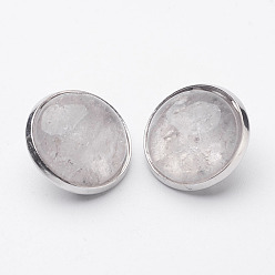 Хрусталь Серьги из натурального кристалла латунь, плоско-круглые, платина, 14~15x12~13 мм