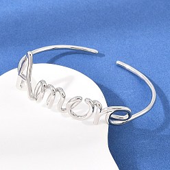 Платина Браслеты-манжеты из латуни с открытыми манжетами, Украшения с надписью «любовь» для женщин, долговечный, стойки покрытие, без свинца и без кадмия, платина, внутренний диаметр: 1.91x2.46 дюйм (4.85x6.25 см)