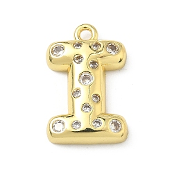 Letter I Латунные микропаве прозрачные подвески с фианитом, без кадмия и без свинца, долговечный, стойки покрытие, реальный 18 k позолоченный, Буква "i", 21.5x14x4.5 мм, отверстие : 1.8 мм