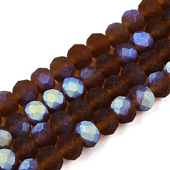 Перу Прозрачные стеклянные бусины, граненые, матовые, с половинным покрытием ab цвета, рондель, Перу, 6x4.5 мм, отверстие : 1.4 мм, около 80~85 шт / нитка, 38~40 см