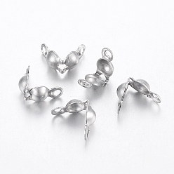 Stainless Steel Color 304 Stainless Steel Bead Tips, Calotte Ends, Clamshell Knot Cover, Stainless Steel Color, 7.5x4mm, Hole: 1.2mm, Inner Diameter: 3.5mm