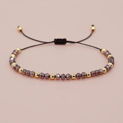 чертополох Браслеты из плетеных бусин из круглых стеклянных и латунных бусин, регулируемые плетеные браслеты из волоконного шнура для женщин, золотые, чертополох