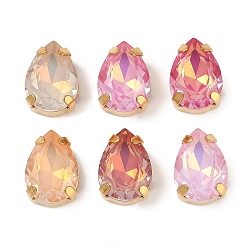 Золотой Латунные стеклянные стразы пришивные стразы, граненые, слеза, разноцветные, золотые, 14x10x7 мм, отверстие : 1.2 мм