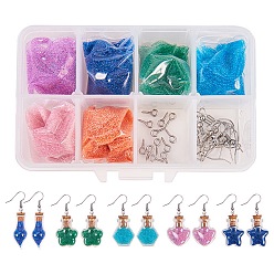 Mixed Color DIY Earring Making, Glass Bottle with Tampion, Iron Screw Eye Pin Bail Peg, DIY Nail Art Decoration Mini Glass Bead and Brass Earring Hook, Mixed Color, 11x7x3cm