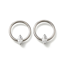 Платина 304 Кольца для носа в форме конского глаза из нержавеющей стали с прозрачным кубическим цирконием, платина, 14.5x12.5x3.5 мм, внутренний диаметр: 9.7 мм