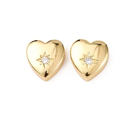 Настоящее золото 18K Латунные микро проложить кубического циркония бусы, сердце, стойки покрытие, долговечный, без свинца и без кадмия, реальный 18 k позолоченный, 13x12x4 мм, отверстие : 1 мм