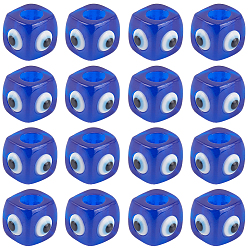 Средно-синий 30шт. европейские бусины от сглаза из смолы, большое отверстие шарик, кубические, светло-синий, 12.5x14~14.5x14~14.5 мм, отверстие : 6 мм