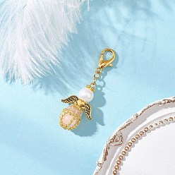 Pink Подвески из светящегося акрила и стеклянных бусин ручной работы, Сплав с застежками когтя омара, ангел, розовые, 52 мм