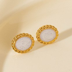 Настоящее золото 18K Минималистичные овальные серьги-гвоздики из нержавеющей стали, реальный 18 k позолоченный, 15x13 мм