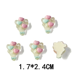 Лимонный шифон Светящиеся кабошонов смолы, воздушный шар в форме сердца, светится в темноте, лимонный шифон, 24x17 мм