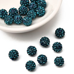 Темный Голубой Бусины с класс А стразами, pave disco бусины, cmолы и каолина, круглые, темные голубые, С. 9 (1.5 мм), 1.6 мм, отверстие : 8 мм