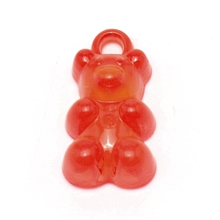 Orange Red Transparent Acrylic Pendants, Bear, Orange Red, 21x11.5x7mm, Hole: 2.1mm