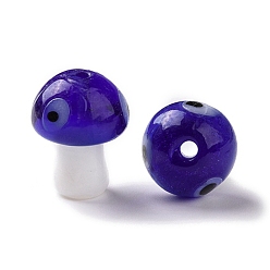Slate Blue Handmade Evil Eye Lampwork Beads, Mushroom Shape, Slate Blue, 16.5~18x11.5~13x11.5~13mm, Hole: 1.6~2mm