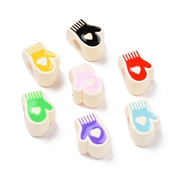 Mixed Color Rubberized Style Acrylic European Beads, with Enamel, Large Hole Beads, Gloves with Heart, Mixed Color, 13x9.5x7.5mm, Hole: 4mm