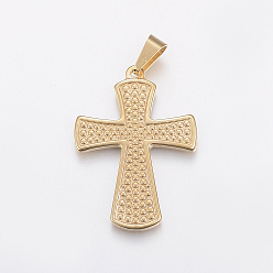 Золотой Ионное покрытие (ip) 304 подвески из нержавеющей стали, Подвески с большими отверстиями, крестик, золотые, 42x30x2.5 мм, отверстие : 10x5 мм