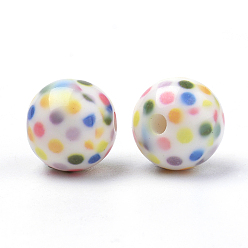Colorful Opaque Printed Acrylic Beads, Round with Dot Pattern, Colorful, 11.5~12x11mm, Hole: 2.5mm