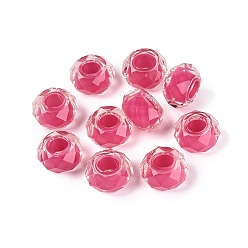 Fucsia Granos de la resina europeos, abalorios de grande agujero, Rondana plana, facetados, fucsia, 13.5~14x7.5~8 mm, agujero: 5.5~6 mm