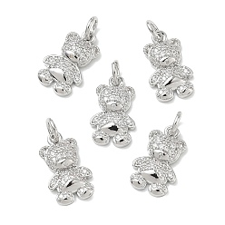 Platinum SHEGRACE Brass Micro Pave Clear Cubic Zirconia Pendants, Bear Charms, Cadmium Free & Nickel Free & Lead Free, Platinum, 15x9x3mm, Hole: 3.5mm