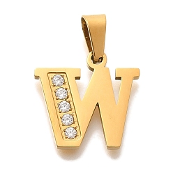Letter W Ионное покрытие (ip) 304 подвески из нержавеющей стали со стразами, Буква W, 17~19x10.5~18x2 мм, отверстие : 6.5x3.5 мм