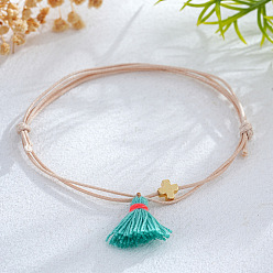 Средний Бирюзовый Хлопковые браслеты с кисточками, браслеты из полиэфирного волокна для женщин, крестик, с латунным, средне бирюзовый, внутренний диаметр: 11.02 дюйм (28 см)
