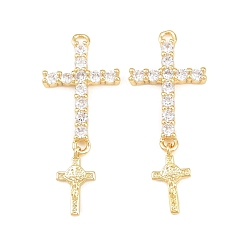 Настоящее золото 18K Латунные микро проложить кубического циркония подвески, крест прелести, долговечный, стойки покрытие, без свинца и без кадмия, реальный 18 k позолоченный, 36.5x15x3.5 мм, отверстие : 1.8 мм