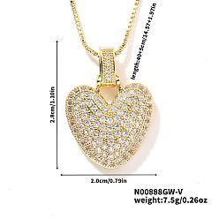 Сердце Элегантные латунные микропаве прозрачные кубические цирконии 3d начальные ожерелья, идеальный подарок для нее, золотые, сердце, 15.75 дюйм (40 см)