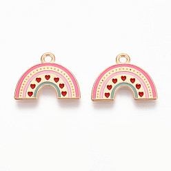 Светло-Коралловый Подвески из эмали и сплава, радужное очарование, золотой свет, свет коралловый, 14x17.9x1.2 мм, отверстие : 1.8 мм