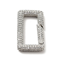 Platinum Brass Micro Pave Clear Cubic Zirconia Spring Gate Rings, Cadmium Free & Lead Free, Rectangle, Platinum, 30x17x4mm