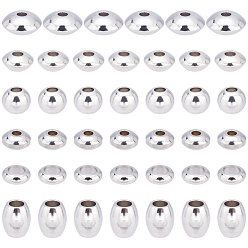 Stainless Steel Color 60Pcs 6 Style 304 Stainless Steel Spacer Beads, Mixed Shapes, Stainless Steel Color, 10pcs/style