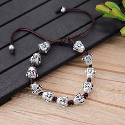 Human Браслеты из плетеных бусин из сплава, регулируемые плетеные браслеты из полиэфирного шнура для мужчин и женщин, античное серебро, голова Будды, 5-7/8 дюйм (15 см)